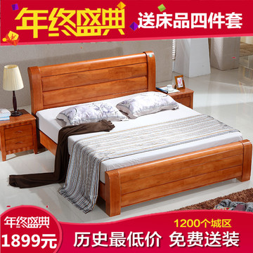 全实木床橡木床1.5/1.8米简约现代中式床气动高箱储物婚床双人床