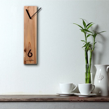 创意简约实木静音时钟原木钟表原创客厅办公室卧室抽象长方形挂钟