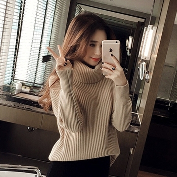 2015冬季新款女装韩版百搭宽松长袖加厚套头高领毛衣女针织打底衫