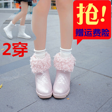 韩版冬季女鞋时尚保暖加厚皮面中筒面包鞋平底学生2穿雪地靴棉鞋