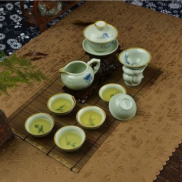 和氏 手绘青瓷功夫茶具套组 手绘茶具套装 青瓷茶具套装特价礼品