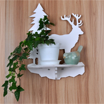 欧式创意白色雕花一字隔板壁挂书架厨房搁板置物架【鹿壁挂】