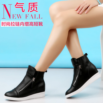 戈美其2015新款女靴时尚马丁靴韩版潮内增高靴子白色黑色加绒短靴