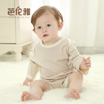 宝宝秋装0-1岁婴儿连体衣长袖3-6个月爬服纯有机彩棉三角哈衣开档