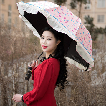 天堂伞正品韩国公主伞黑胶超强防晒防紫外线三折太阳伞晴雨伞包邮