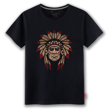 夏季潮流复古印第安人酋长头像印花纯棉圆领修身男版T恤短袖上衣