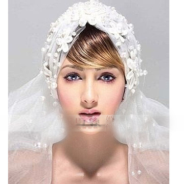 回族穆斯林头纱唯美花朵头饰新娘结婚头纱婚纱配饰珍珠蕾丝花帽