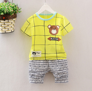 两件包邮男宝宝夏装1-2-3-4-5岁儿童韩版短袖T恤套装小童夏季套装