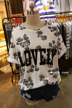 韩国代购东大门2015夏装宽松大码女装显瘦印花字母韩范短袖T恤