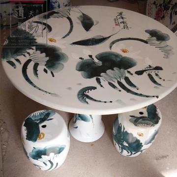 景德镇道勤陶瓷桌子套装青花手绘年年有余1桌4凳户外庭院桌椅摆件