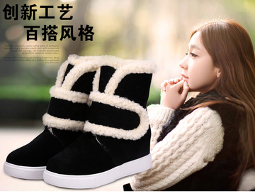 棉鞋女冬季韩版学生2016年新款保暖圆头棉靴平底加绒内增高套脚鞋
