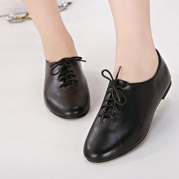 韩国复古系带韩版小白鞋小黑鞋棕色红色黑色真皮平底单鞋牛津女鞋