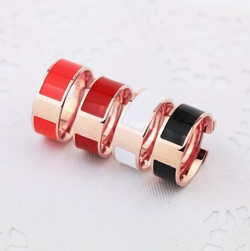 韩版时尚18k玫瑰金戒指宽版H字母钛钢情侣戒指男女款彩金饰品对戒