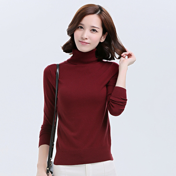 2015冬韩版大码黑色高领毛衣女套头 短款加厚纯色女士针织打底衫