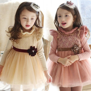 童装2015冬季新款儿童连衣裙韩版女童花朵淑女裙子加绒儿童公主裙