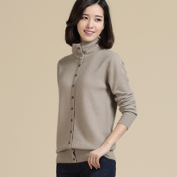 2015秋冬新款 女士高领纯羊绒衫 中长款修身假开衫针织羊毛衫