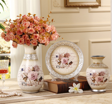 客厅现代装饰欧式陶瓷花瓶摆件三件套 创意陶瓷摆盘家居饰品花器