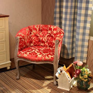 美式做旧复古实木餐椅橡木单人沙发老虎椅新古典地中海酒店餐桌椅