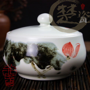 景德镇陶瓷茶叶罐 高端手绘高温颜色釉荷花创意手礼品礼物绘摆件