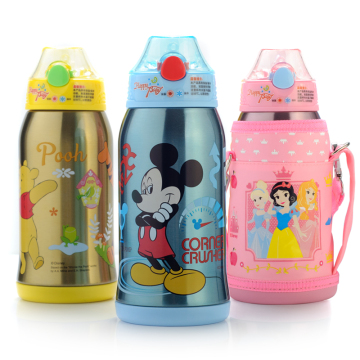 正品迪士尼儿童保温杯套不锈钢带吸管大容量男女小学生宝宝水壶瓶
