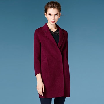 2015新款甜美纯手工双面羊绒大衣女士中长款瘦身毛呢外套