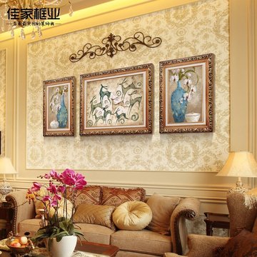 客厅装饰画美式平安发财鹿欧式三联画沙发背景墙北欧挂画玄关壁画
