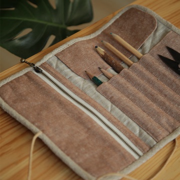 素阿里SOARI 水洗粗麻笔袋 铅笔袋 手拿包 古铜拉链 手工制作DIY