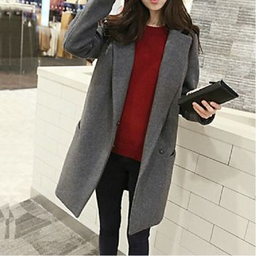 2015冬季韩版毛呢外套中长款女修身大码显瘦毛呢大衣茧型加厚学生