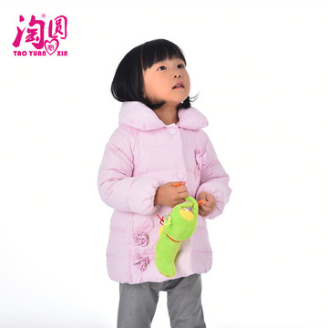 手工艺牡丹花儿童羽绒服 粉色宝宝外套 厚童装女童3-6岁冬季衣服