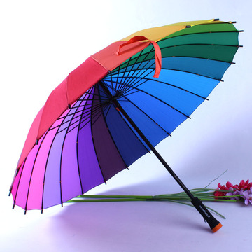 韩版24K彩虹伞 半自动雨伞 创意可爱公主直杆伞 超强抗风