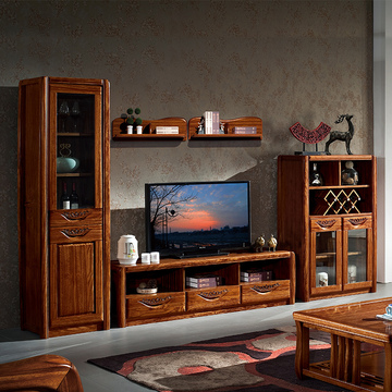 艾米芮乌金木纯实木电视柜高低组合厅柜现代中式实木客厅成套家具