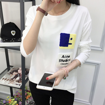 2016韩版新款白色T恤女长袖修身长袖体恤上衣学生潮