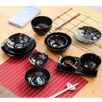 日本进口美浓烧天目黑樱花饭碗汤碗料碗面碗日式和风陶瓷器餐具