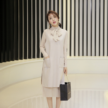 2016春装新款女装韩版灯笼袖上衣两件套中长款半身裙套装裙连衣裙