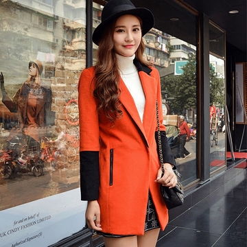 2015秋冬季新款韩版妮子女装中长款毛呢外套女式修身大码呢子大衣