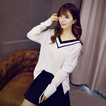 2015秋季新款韩版女装中长款淑女校园甜美气质V领保暖针织衫