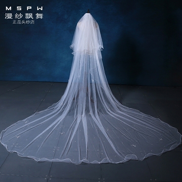 新娘结婚头纱新款超长婚嫁韩式头纱3米5米长款加密婚纱拖尾软纱