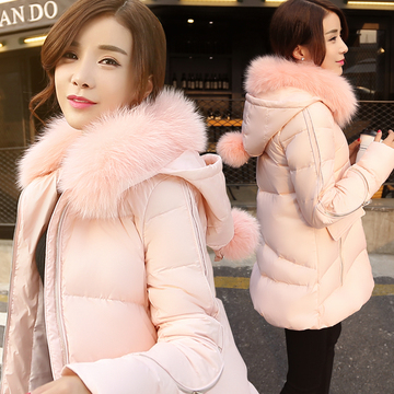 2015冬季新款韩版女式斗篷型A字羽绒衣加厚大毛领中长款羽绒服女