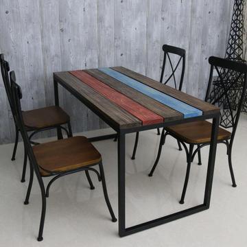美式实木餐桌椅组合住宅家具小户型咖啡桌家用实木方桌复古酒吧桌
