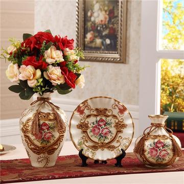 欧式陶瓷花瓶三件套创意奢华家居饰品摆件客厅花器结婚礼物包邮
