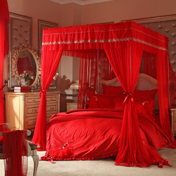 诗诺兰婚庆落地三开门浪漫欧式红色蚊帐床幔床帘HX不锈钢