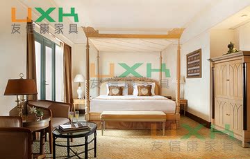 新古典中式全实木床双人床1.8m婚床别墅双人床罗马柱床定制北京厂