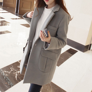 2015冬季韩版新款中长款双面毛呢大衣外套修身显瘦大码妮子风衣女