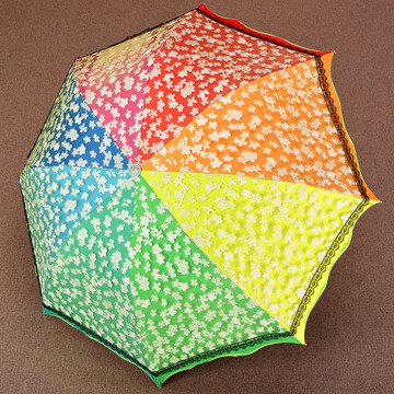 宝丽姿防晒新款黑胶三折超强防紫外线遮阳伞双层拱形太阳伞彩虹伞