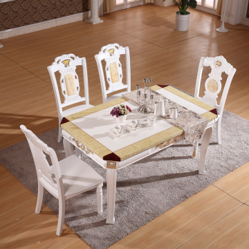 欧式餐桌椅组合6人欧式大理石餐台法式田园实木餐桌长方形吃饭桌