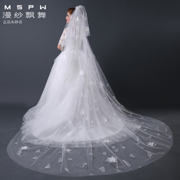 新娘韩式花朵头纱超长3米5米10米拖尾结婚婚纱带发梳礼服配件新款