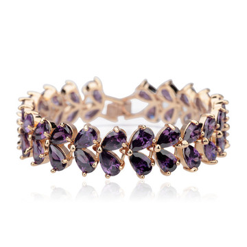 韩版时尚紫薇可爱水滴电镀香槟金手链 镶嵌AAA锆石水晶手串