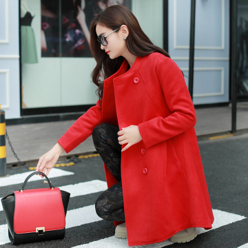 2015冬季新款女装通勤长袖中长款直筒圆领羊毛单排扣韩版毛呢外套
