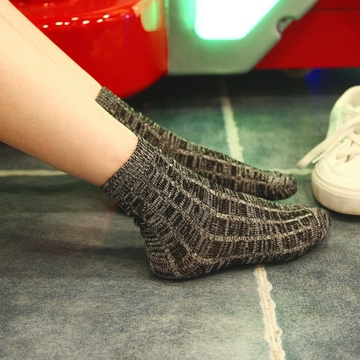 女袜中筒袜韩版学院风日系原宿民族风袜子复古粗线毛线堆堆袜情侣
