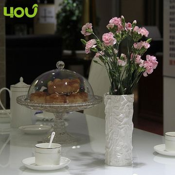 4YOU简约白色陶瓷花瓶摆件 现代时尚家居装饰品包邮圆台面花器-擎